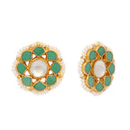 Nuyug 22K Gold-Plated Green Kundan Studded & Pearls Beaded Floral Shaped Studs - Distacart