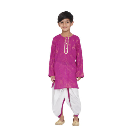 Little Bansi Boys Golden Striped Kurta and Dhoti - Purple and Cream