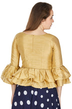 Aastha Fashion Women's Beige Art Silk Bell Sleeves attire with Poly Cotton Lining Blouse