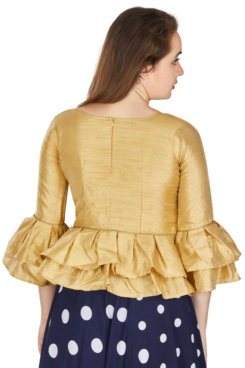 Aastha Fashion Women's Beige Art Silk Bell Sleeves attire with Poly Cotton Lining Blouse