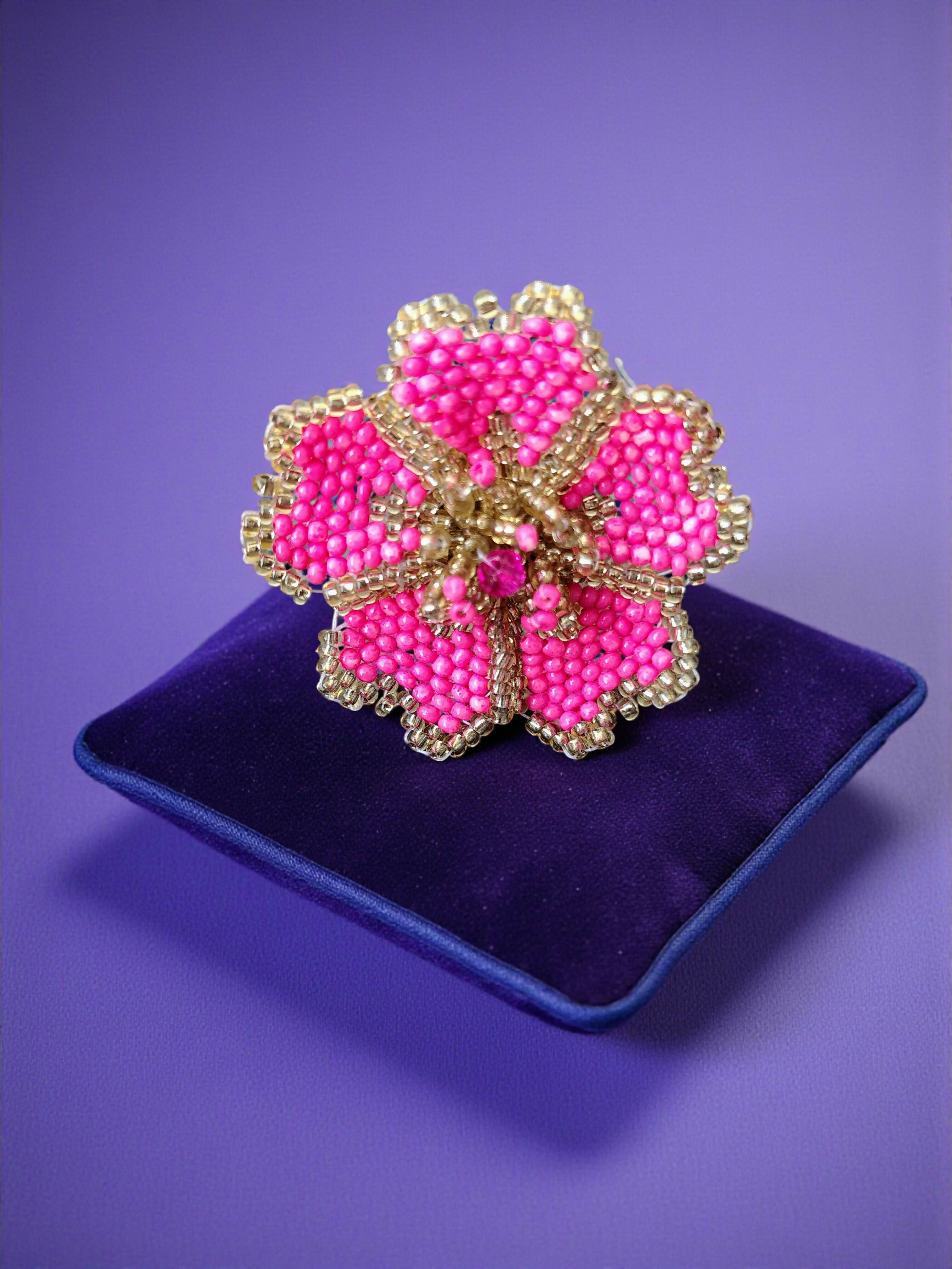 Inhanns Rang-E-Roshan Adjustable Ring – Handmade Crystal Statement Ring - Pink