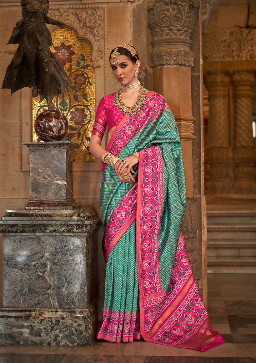 Persian Green Banarasi Weaving, Ultra Aqua Finish, Zari Work Banarasi Silk Saree - Rath Kunti