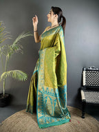 Joban Fashion Pista Green Intricate Motifs Soft Silk Banarasi Saree