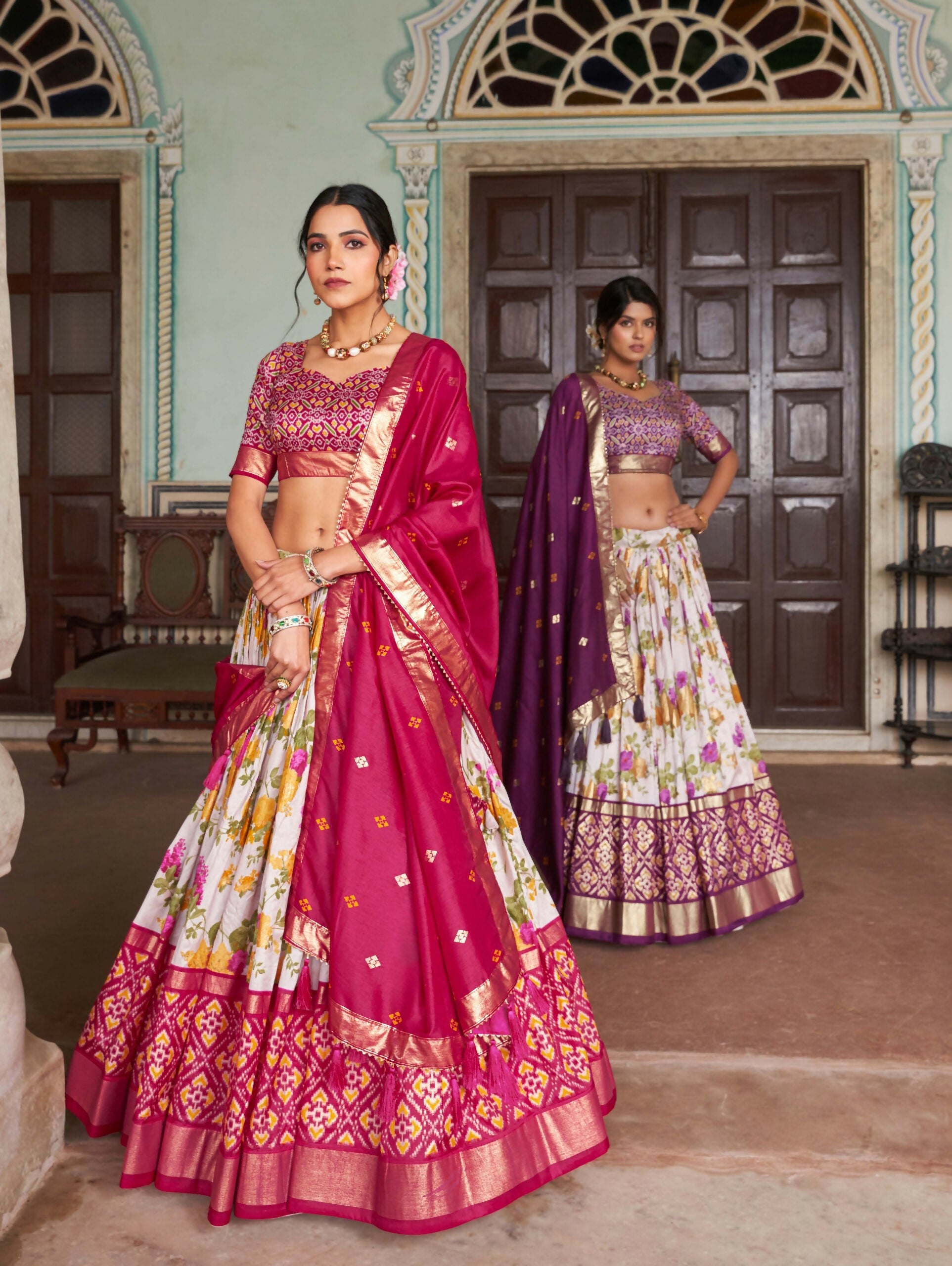 Vastranavya Exquisite Tussar Silk Lehenga Set With Perfect Floral And Patola Print Design Lehenga Choli - Red