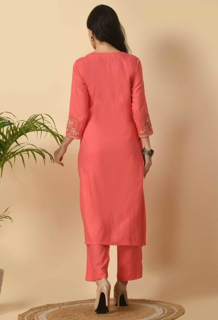 Joban Fashion Coral Cotton Rayon Kurta Set
