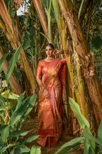 Jyoti Fashion Women's Peach Kanjivaram Silk Zari Woven Saree with Blouse