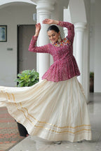 Teeya Creation Wine And White Colour Cotton Printed Navratri Lehenga Choli