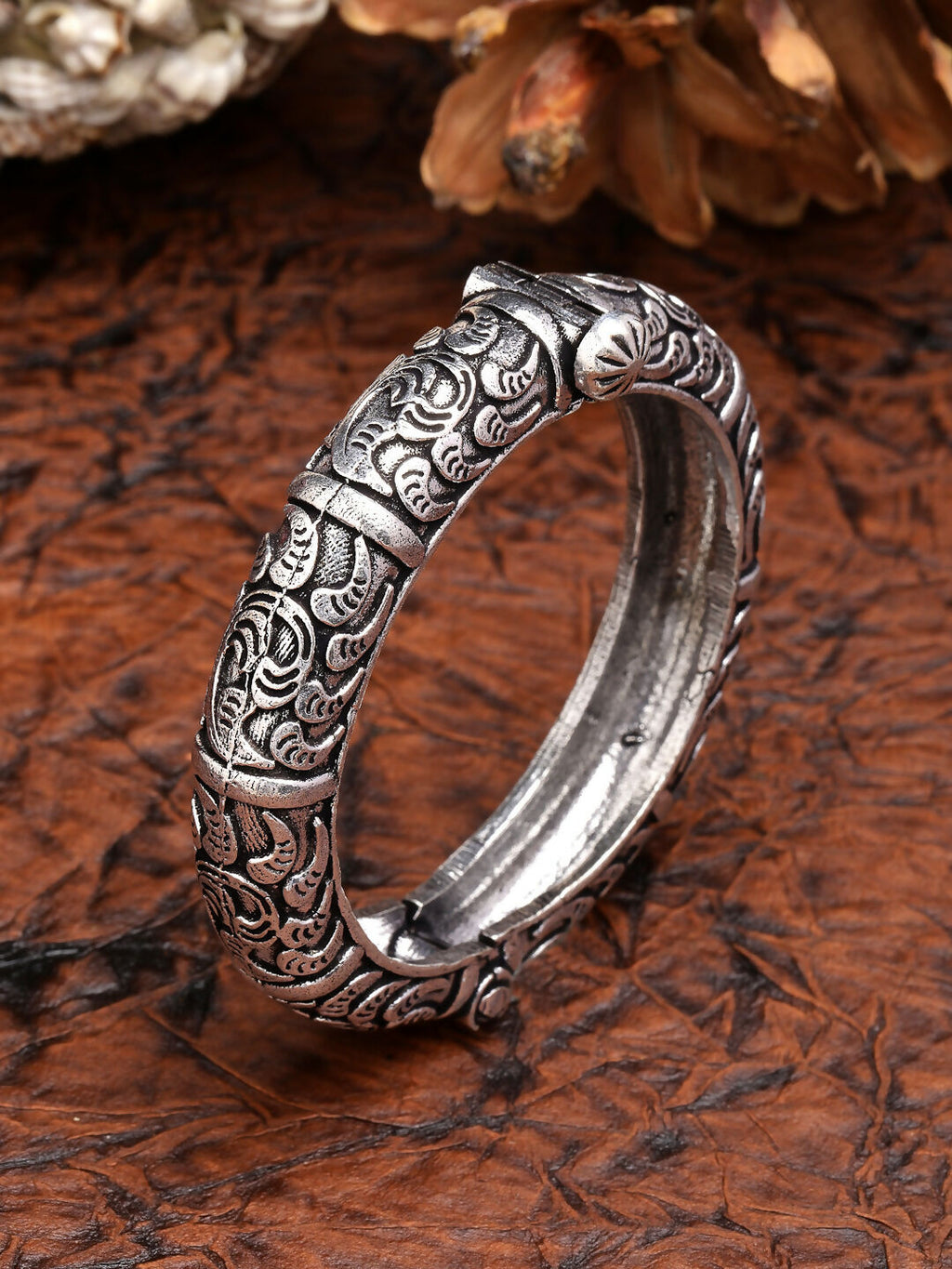 NVR Women's Silver-Toned German Silver Oxidised Kada Bangle - Distacart