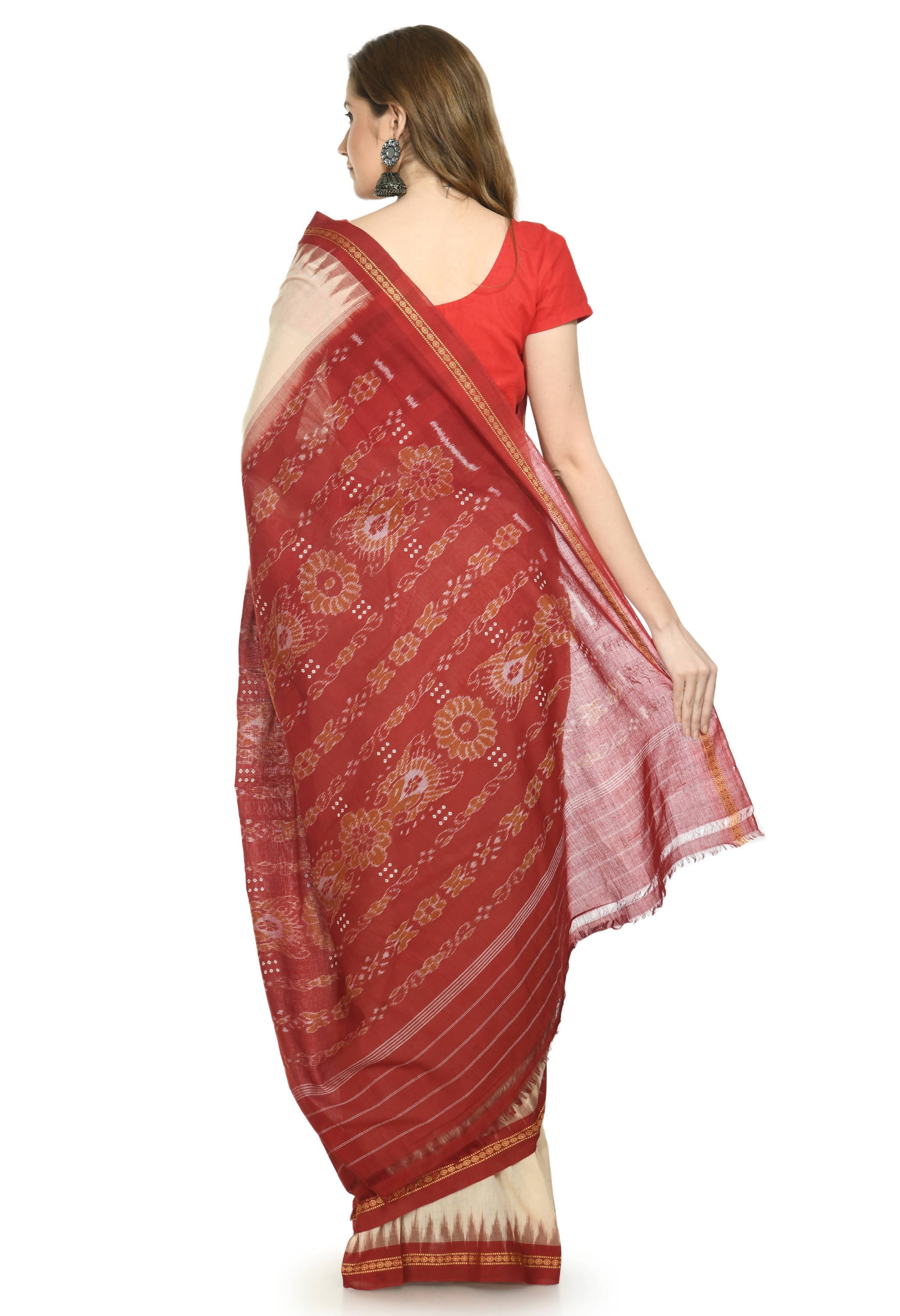 Vamika Sambalpuri Ikat Cotton Special Buti Tasrite & Maroon Saree