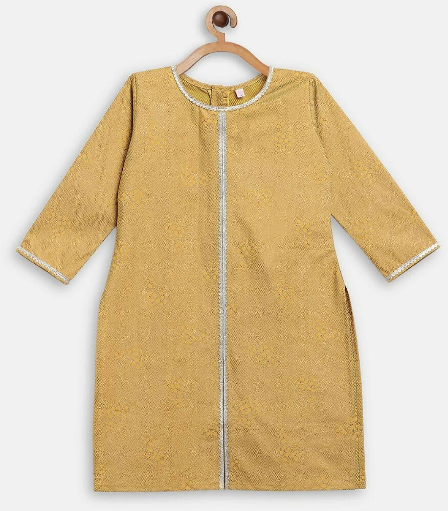 Ahalyaa Mustard Crepe Straight Kids Kurta Palazzo Set For Girls