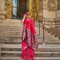 Rani Handloom Khaddi Silk Saree With Contrast Pallu & Blouse - Rajtex Khwaab Silk