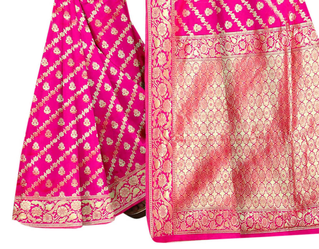 Vamika Weaving Banarasi Jacquard Saree - Pink - Distacart