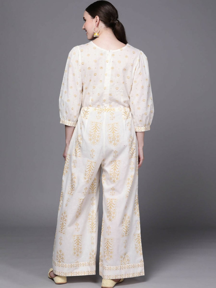 Ahalyaa Off White Printed Basic Jumpsuit - Distacart