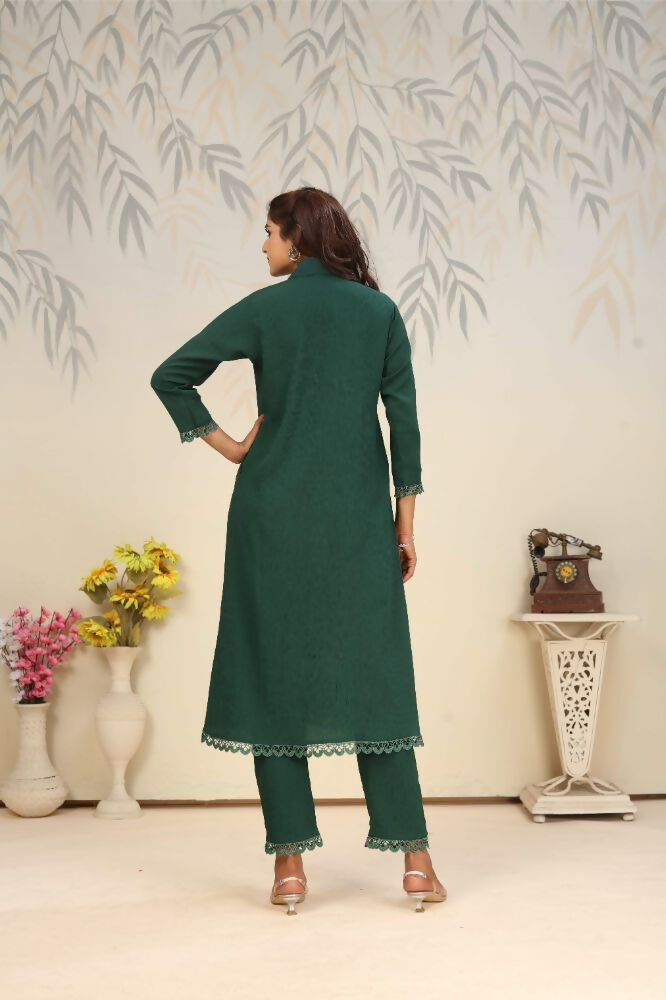 Jyoti Fashion Women's Bottle Green Rinkal Cotton Plain with Side Pocket Kurtis & Sets