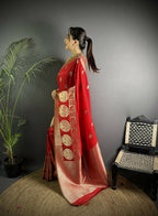 Joban Fashion Red Banarasi Soft Lichi Silk Paisley Saree - Distacart