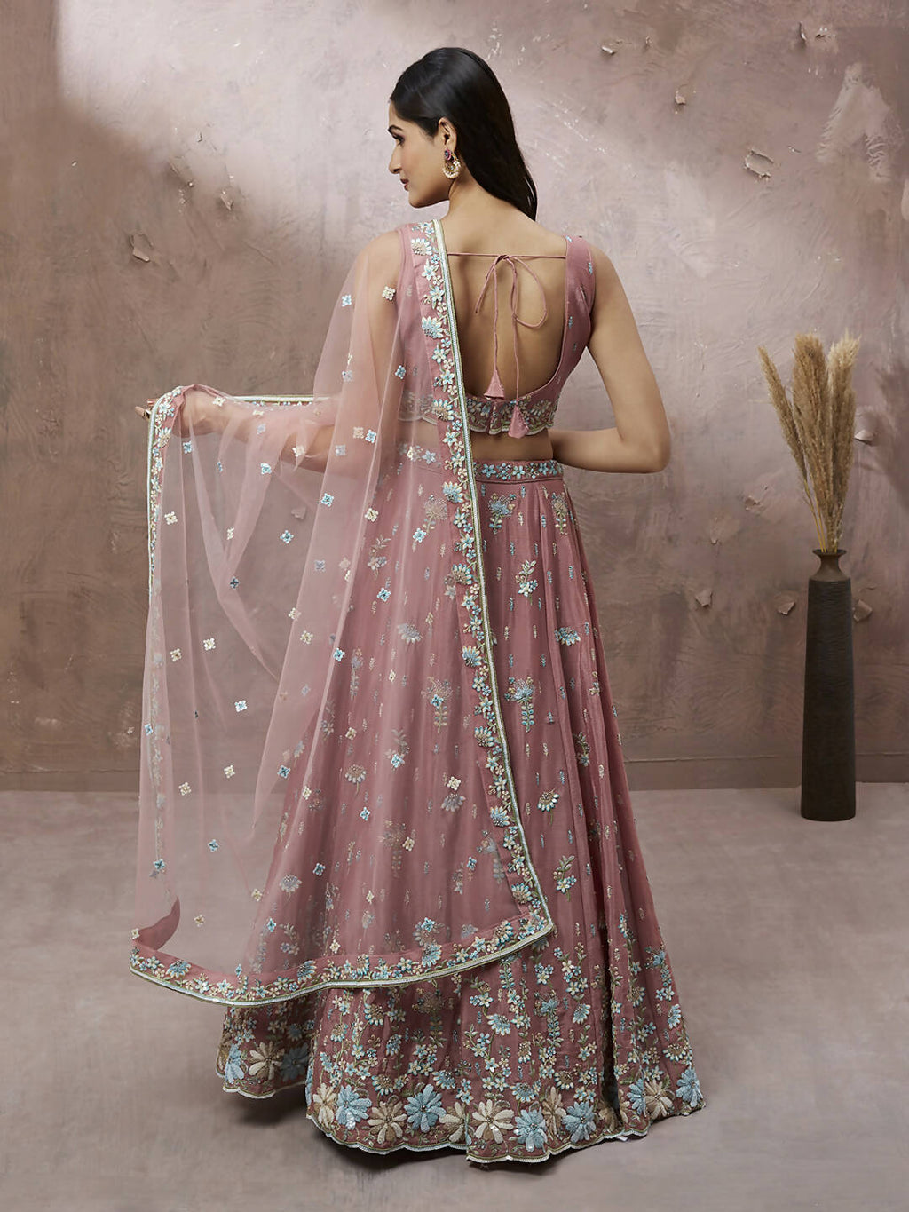 House of Panchhi Coral Pure Georgette Sequins with heavy Zarkan embroidery Lehenga choli & Dupatta