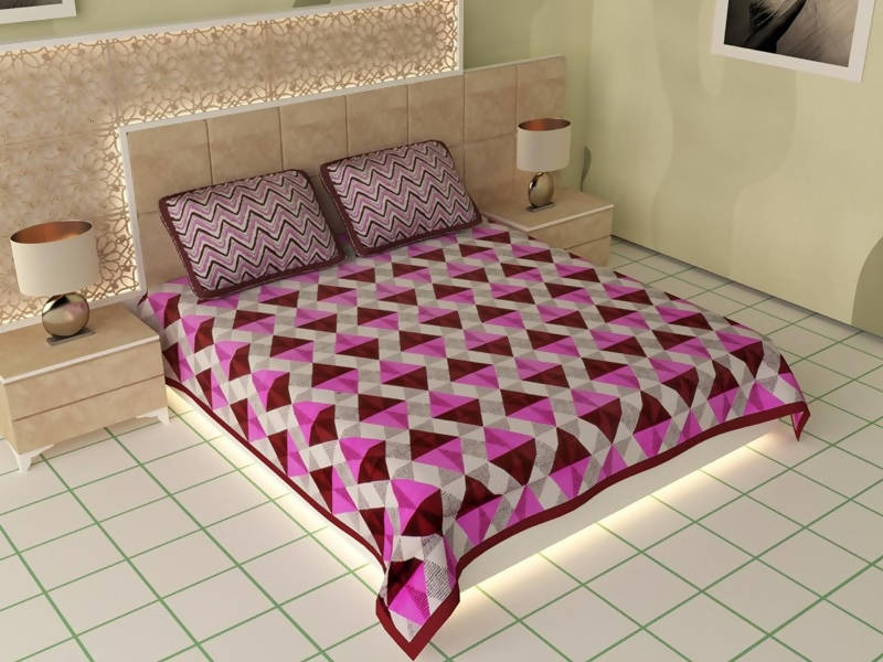 Vamika Printed Cotton Multicolor Bedsheet With Pillow Covers (LEOC_4_PINK)