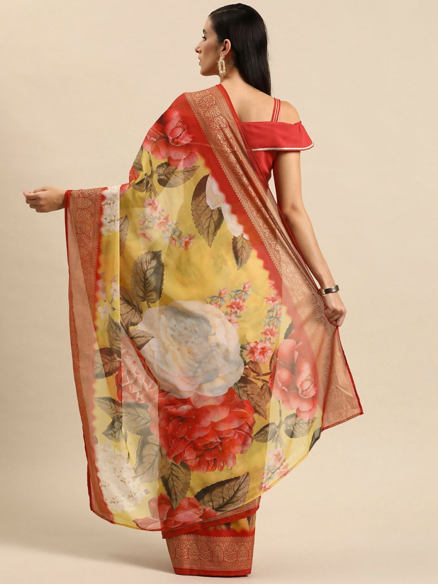 Ahalyaa Women's Traditional Semi Stitch Saree - Yellow