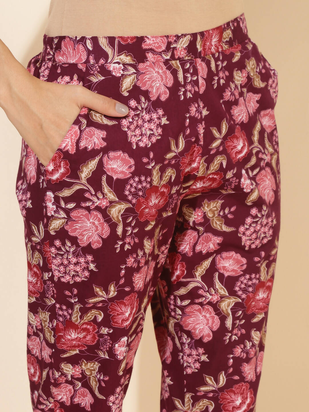 Janasya Women's Purple Cotton Floral Printed Casual Straight Kurta Set