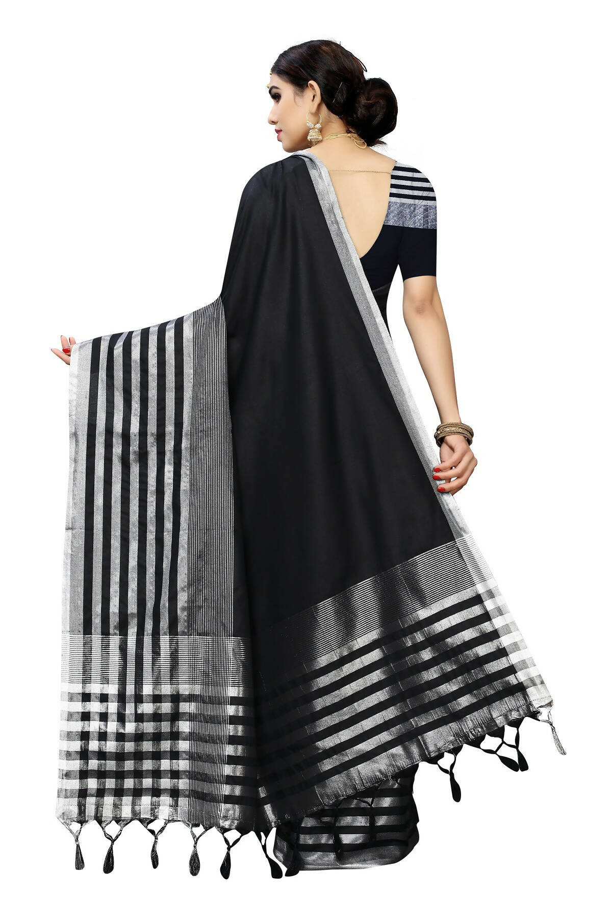 Vamika Black Cotton Silk Weaving Saree (Twitter Black) - Distacart
