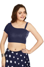 Aastha Fashion Women's Women's Navy Blue Velvet Solid Readymade Blouse
