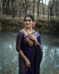 DEIANA'S Beautiful Designer Golden zari Soft Lichi Silk Saree - Navy Blue