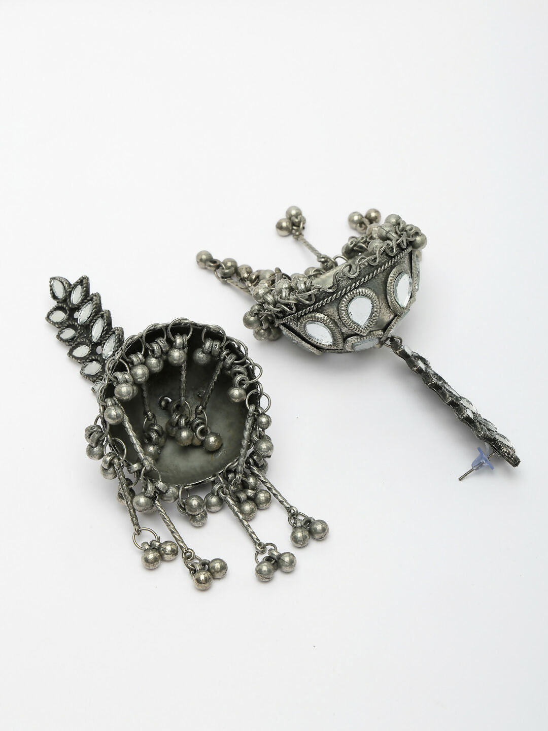 NVR Women's Silver Plated Mirror Work Oxidised Contemporary Jhumka Earrings - Distacart