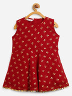 Ahalyaa Maroon Georgette Gold Foil Print Kids Peplum style Kurta Sharara Set With Dupatta For Girls