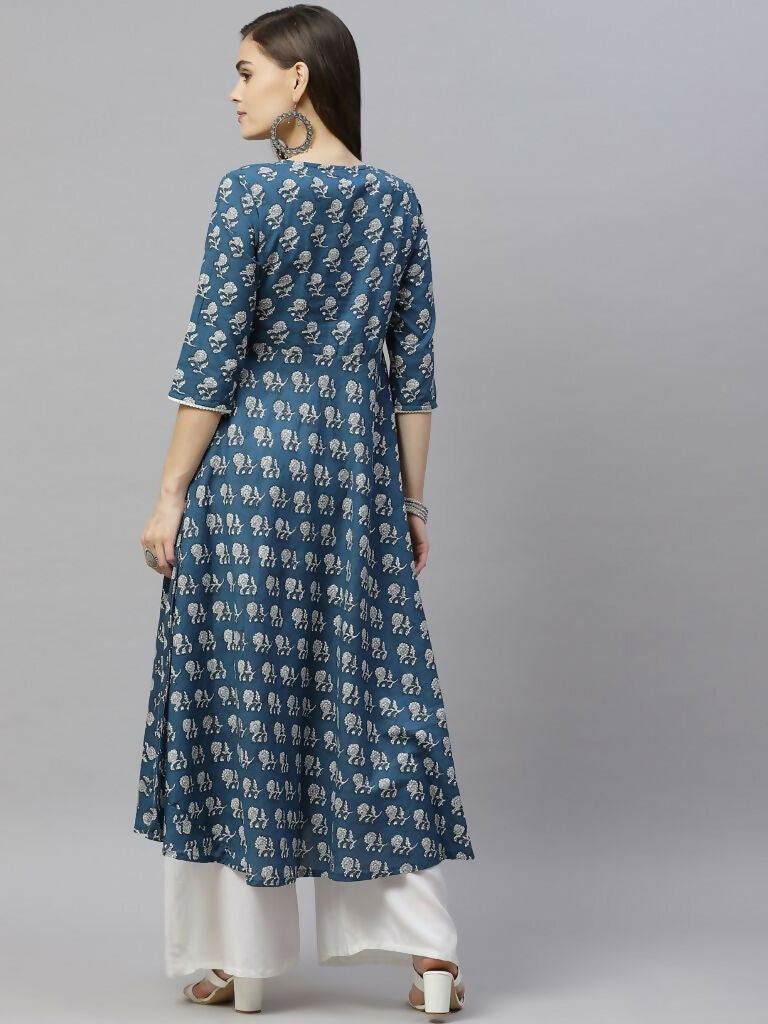 Miravan Women's Cotton Floral Printed Anarkali Kurta