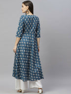 Miravan Women's Cotton Floral Printed Anarkali Kurta