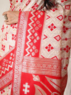 Shree Shyam Fashion Linen Cotton Red & White Saree - Distacart