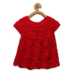 ChutPut Hand knitted Crochet Red Wedding Wool Dress For Baby Girls