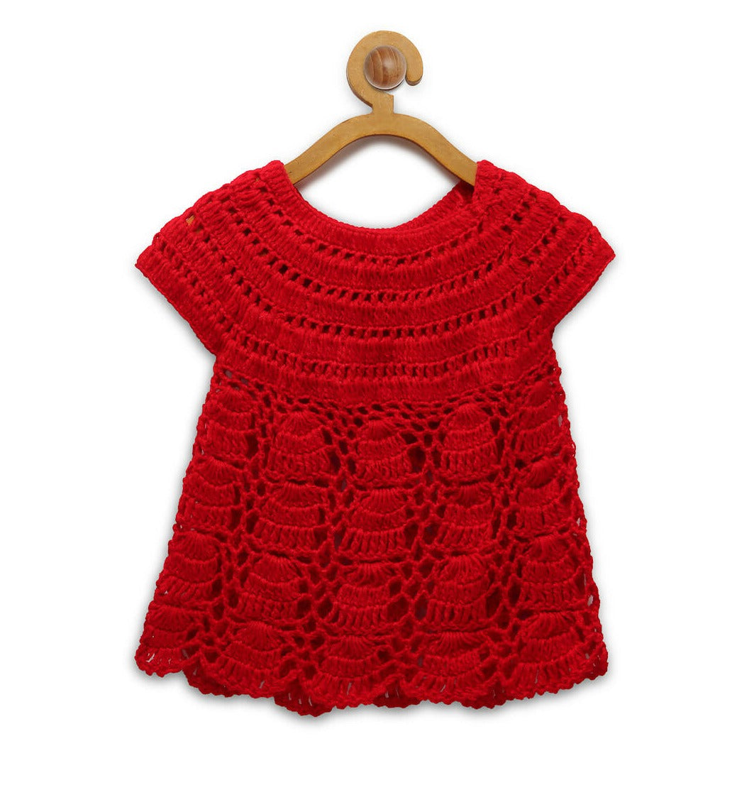 ChutPut Hand knitted Crochet Red Wedding Wool Dress For Baby Girls