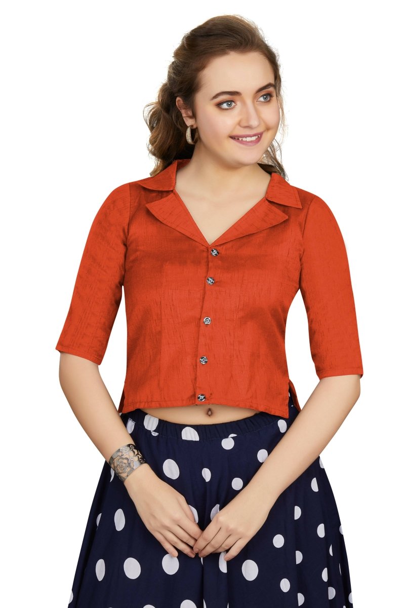 Aastha Fashion Women's Women's Orange Art Silk Button Readymade Blouse