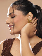 Gold-Toned White Kundan Square Shaped Gold-Plated Studs Earrings - Ruby Raang - Distacart