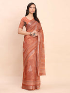 Shree Shyam Fashion Linen Cotton Rust Saree - Distacart