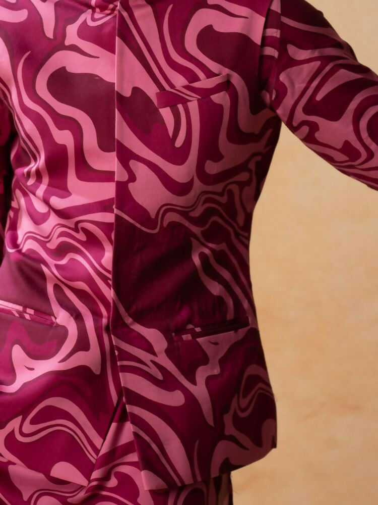 Abstract Marble Print Cotton Nehru Jacket Set by Hilo Design