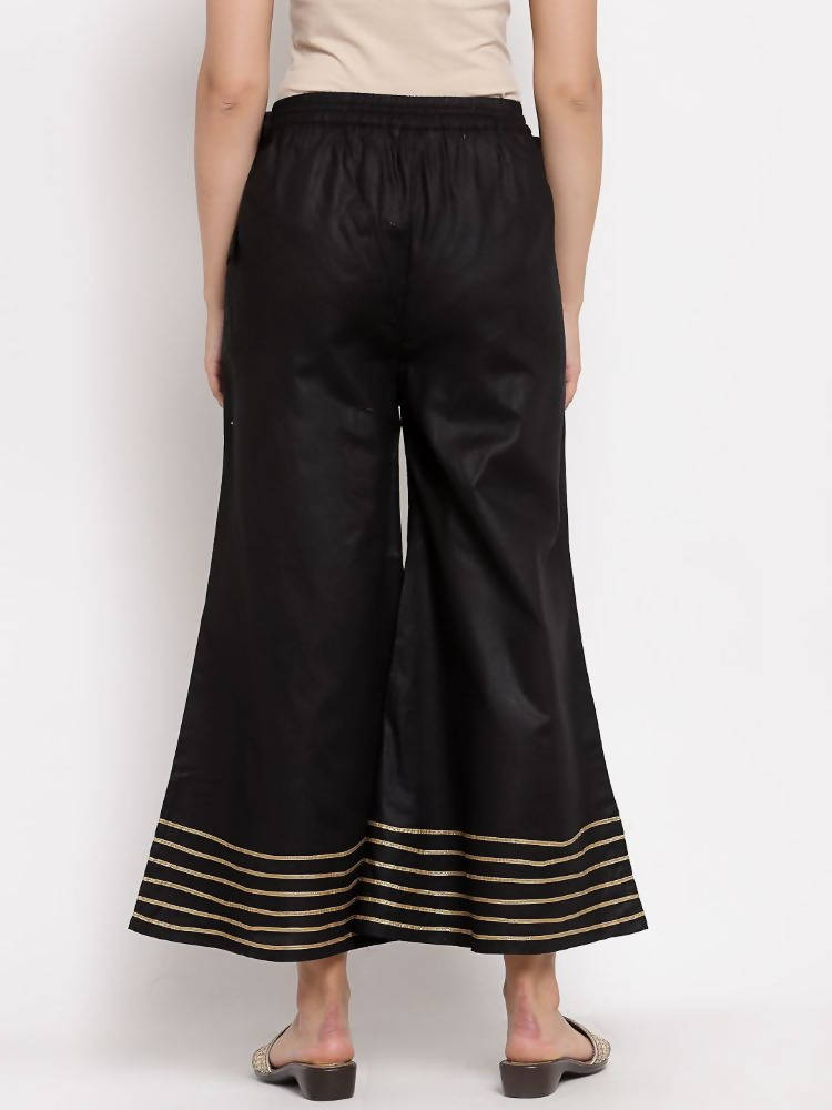 Myshka Women's Black Cotton Solid Casual Palazzo