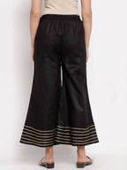 Myshka Women's Black Cotton Solid Casual Palazzo