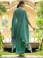 Janasya Green Georgette Floral Top Bottom Cape