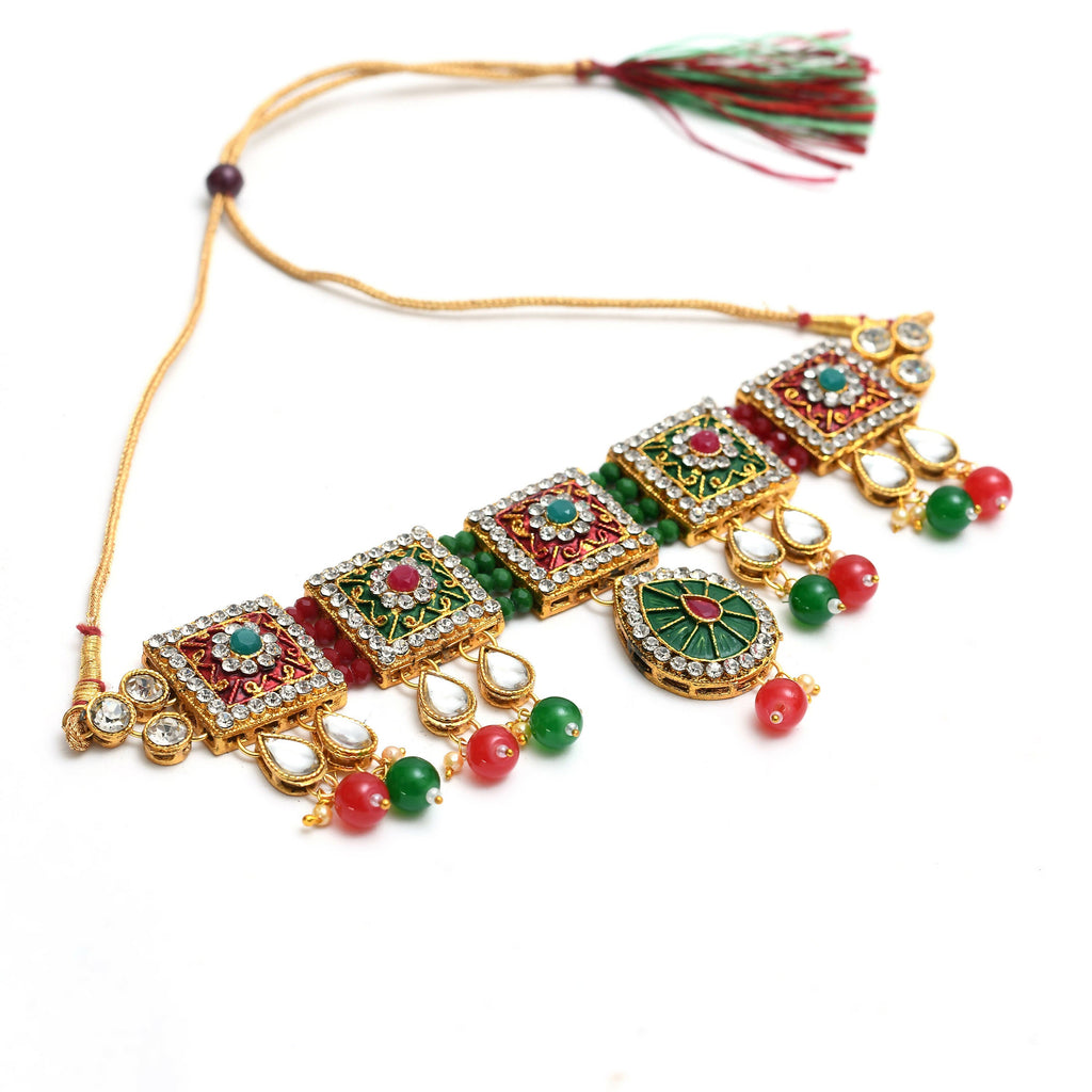 Mominos Fashion Johar Kamal Gold-Plated Brass Finish Meena & Pearls Work Choker For Women - Distacart