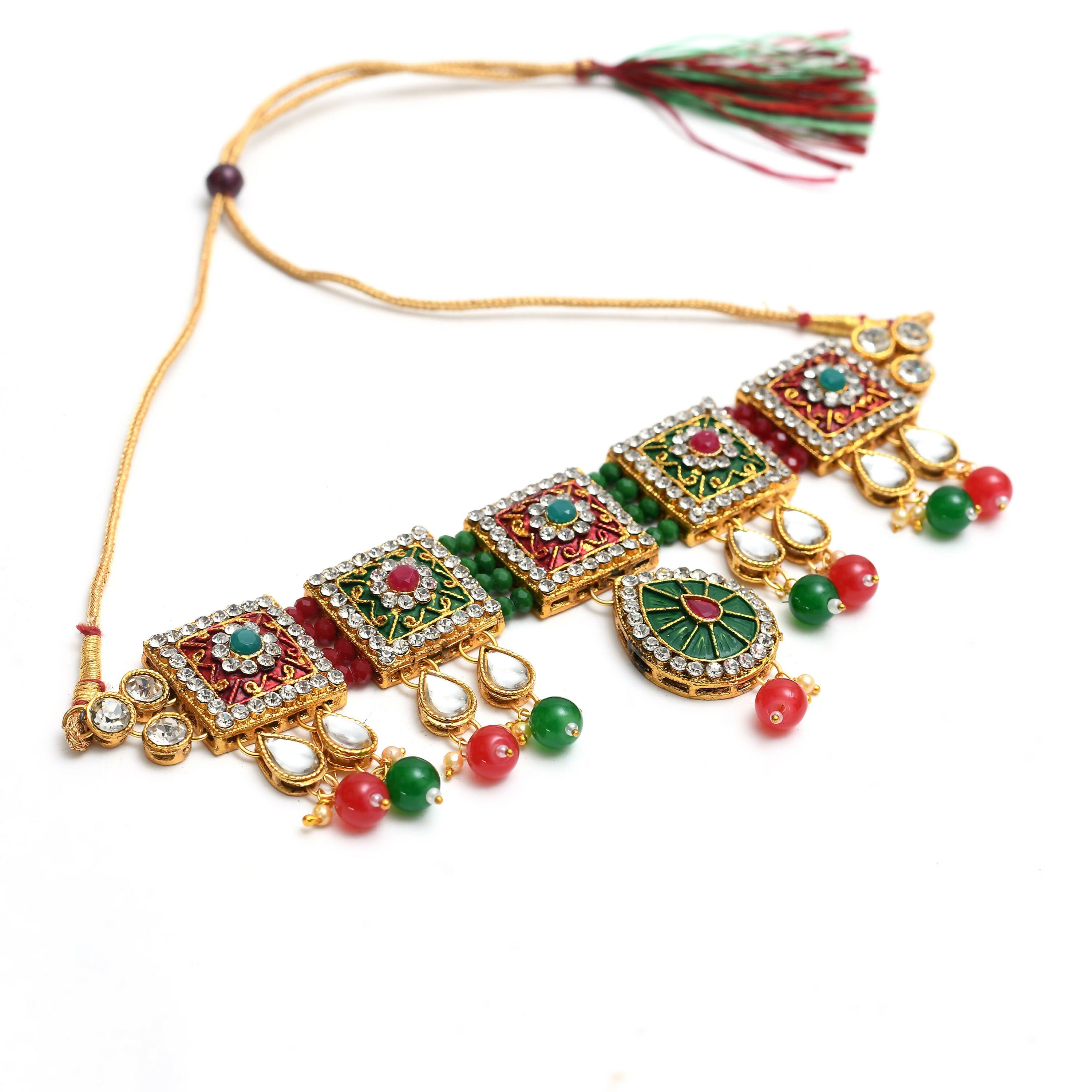 Mominos Fashion Johar Kamal Gold-Plated Brass Finish Meena & Pearls Work Choker For Women - Distacart