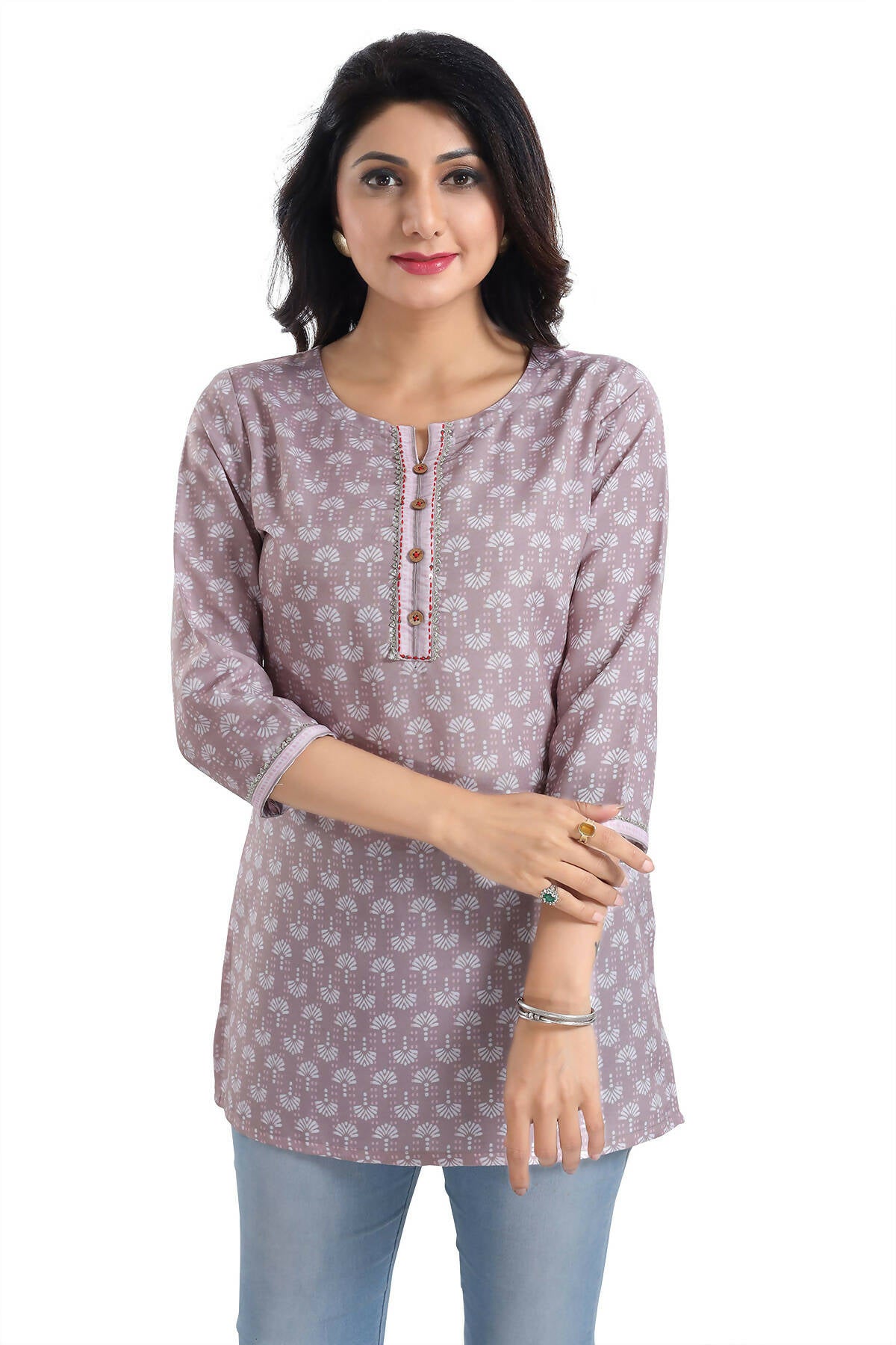 Snehal Creations Dusty Pink Rayon Short Kurti Tunic Top - Distacart