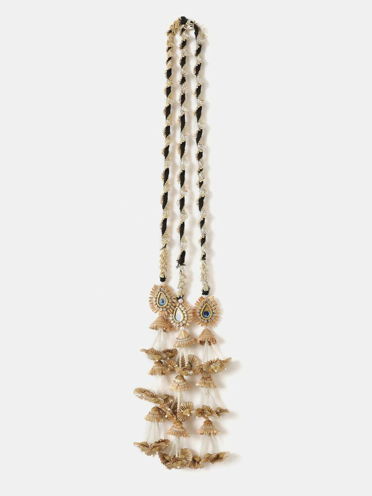 Ruby Raang Gold Gota Pati Work And Black Thread And Mirrors With Gold Stones And Mor Pankh Motif