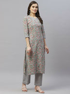 Miravan Women's Cotton Floral Printed Straight Kurta Palazzo 