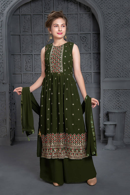 Kids Wedding Designer Mehendi Georgette Naira Cut Salwar Suit - Aaradhna