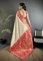 Joban Fashion Off White Intricate Motifs Soft Silk Banarasi Saree