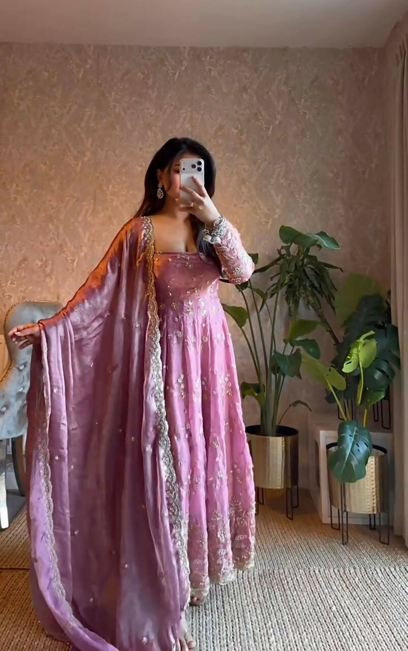 Teeya Creation Pink Color Faux Georgette Long Party Wear Gown - Distacart