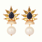 Nuyug 22K Gold Plated Pearl & Crystal Studded Contemporary Floral Stud Earrings - Distacart
