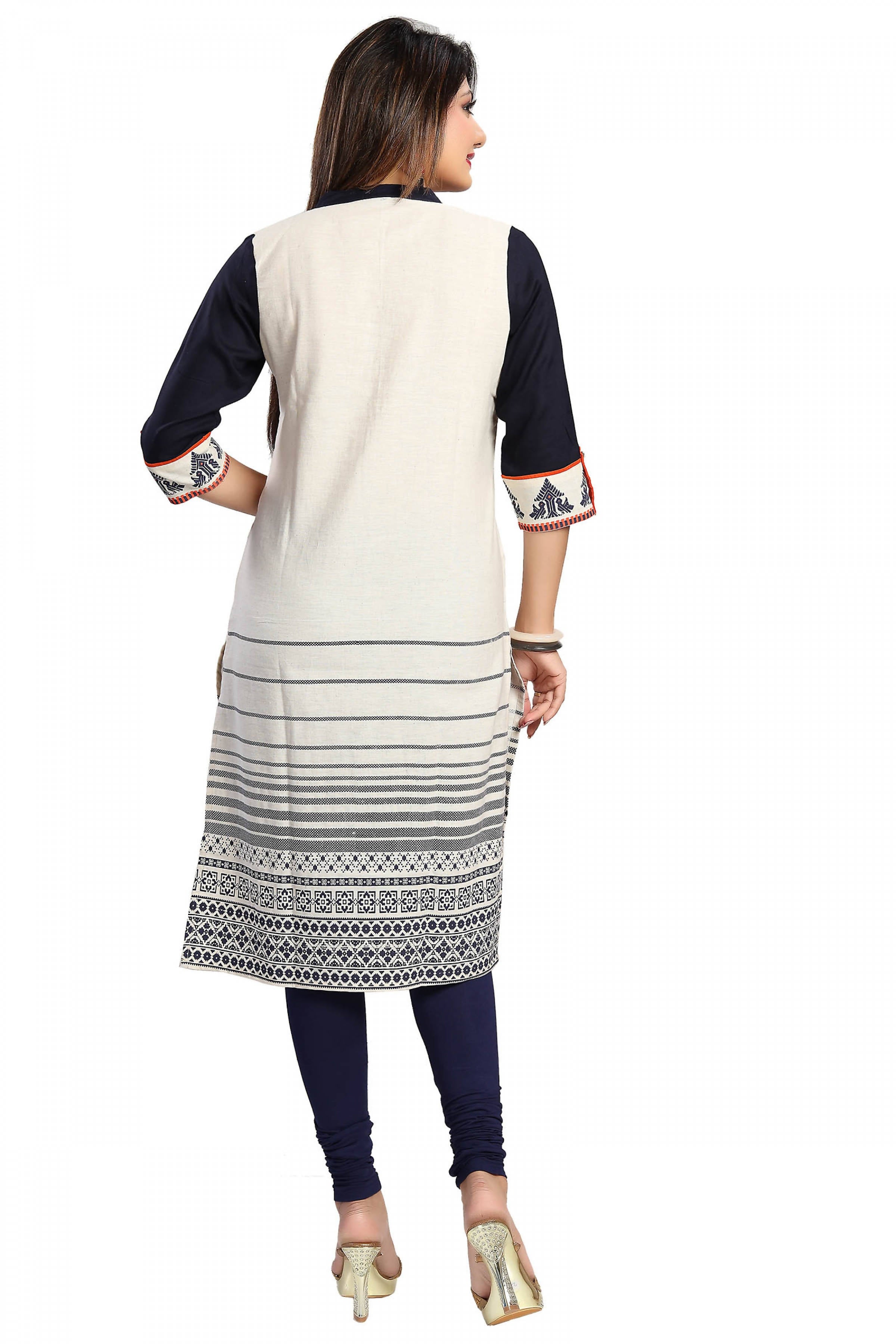 Snehal Creations Curiously Contemporary Cream Cotton Tunic With Print Design - Distacart